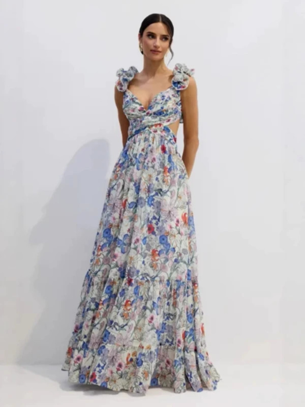 ZARA Printed Strappy Off Shoulder Tie Waist Ruffle Vacation Sexy Dress